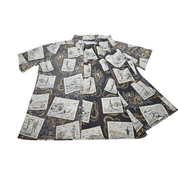 VTG Reyn Spooner Reverse Print Shirt AOP Men's Large Black Surfing Eddy Guitar - Picture 9 of 13